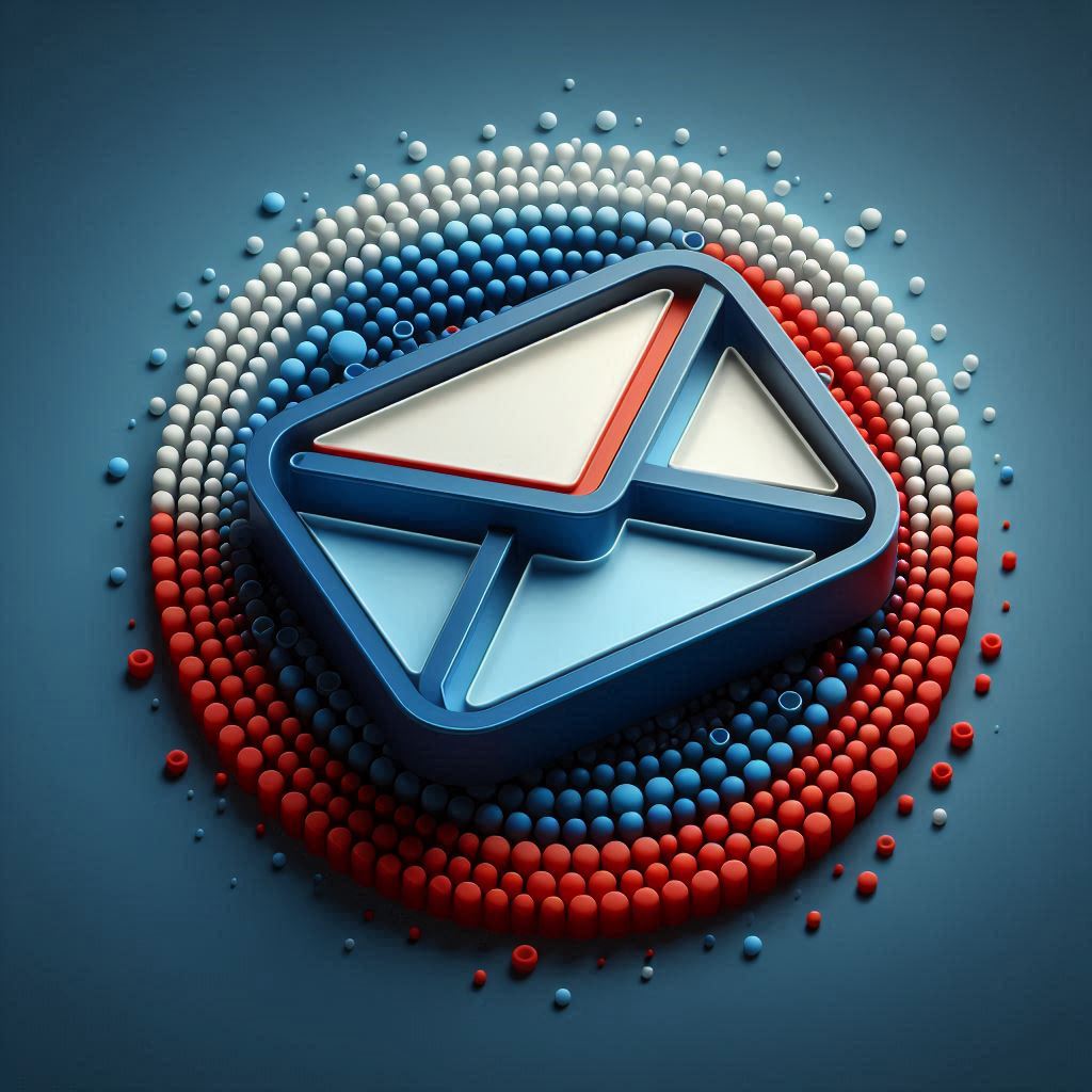 3D logo with blue and red particles