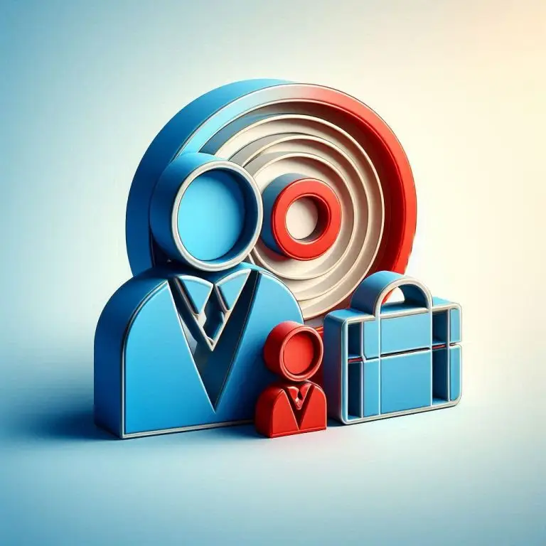 Stylized 3D icons representing business, marketing, and target