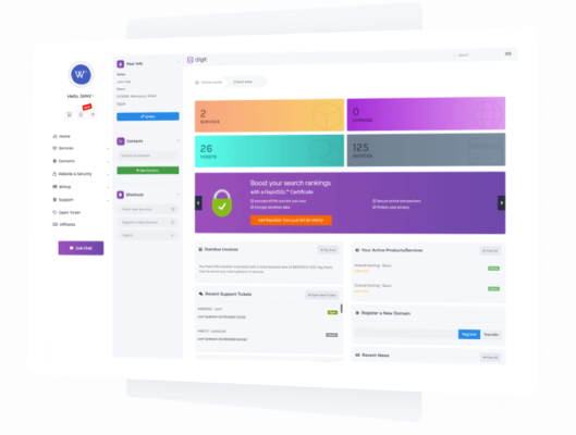 Dashboard interface of a website management platform